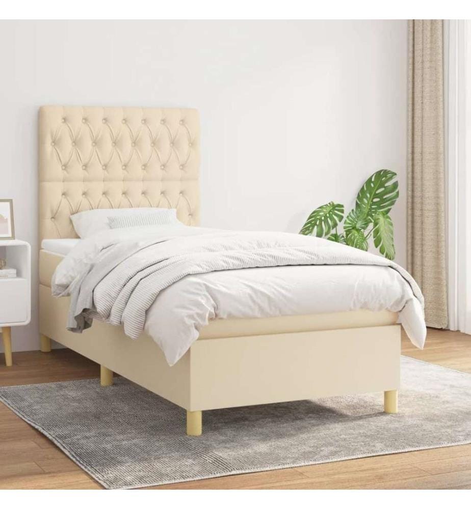 Lit à sommier tapissier et matelas Crème 90x190 cm Tissu