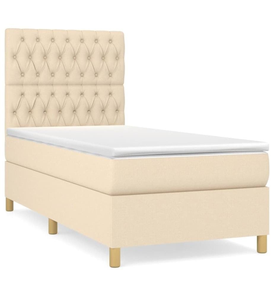 Lit à sommier tapissier et matelas Crème 90x190 cm Tissu