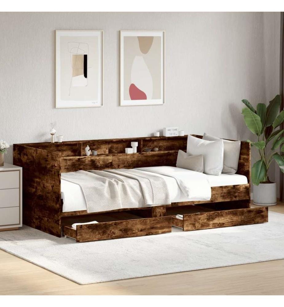 Lit de jour avec tiroirs chêne fumé 90x190 cm bois d'ingénierie