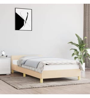 Cadre de lit avec tête de lit Crème 90x200 cm Tissu