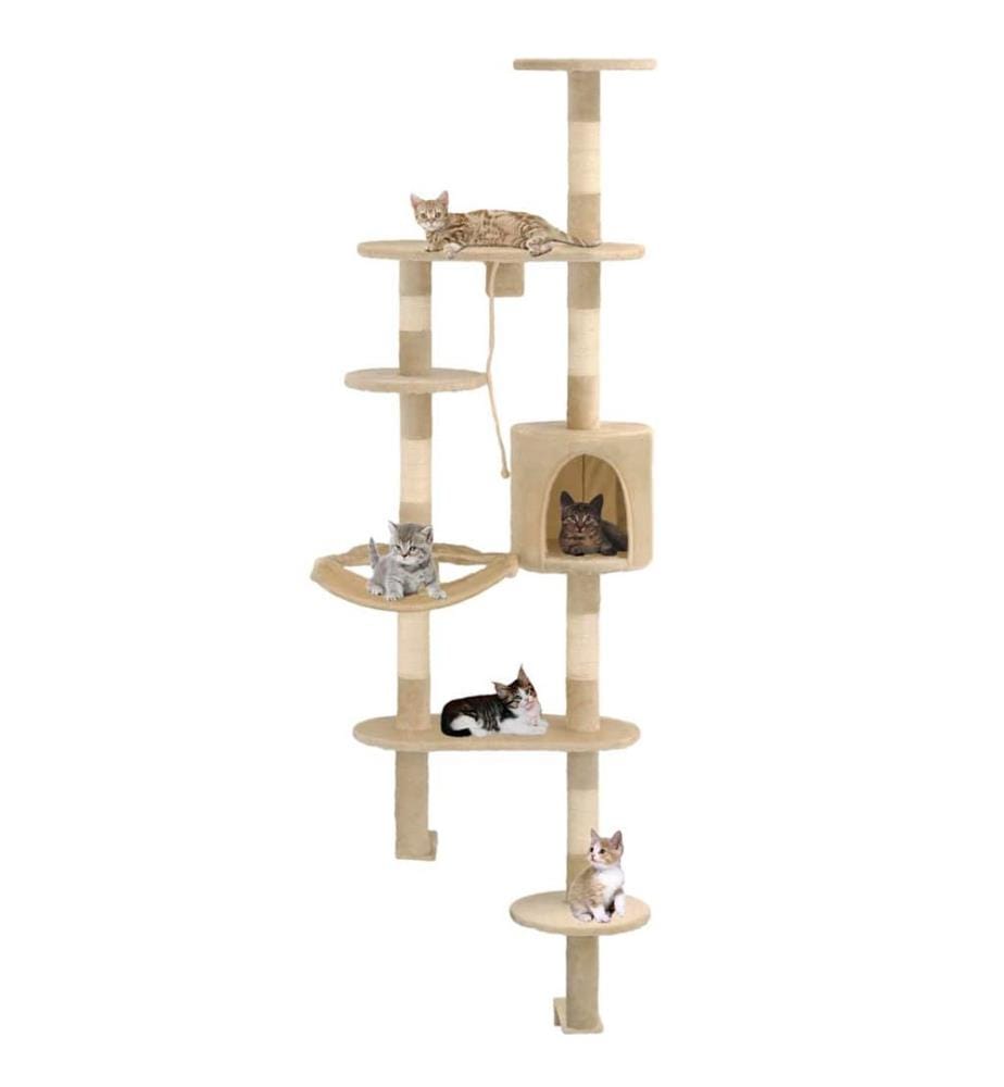Wandkratzbaum mit Sisal-Kratzsäulen 194 cm Beige