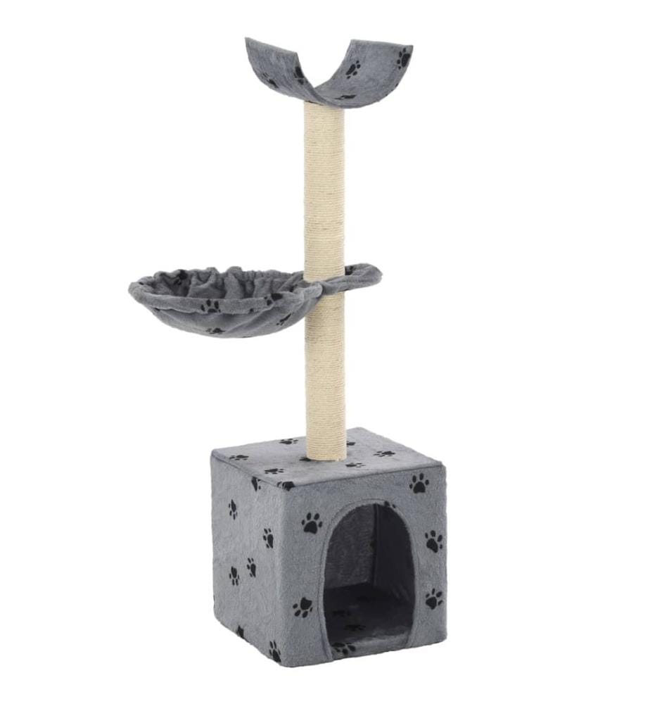 Katzen-Kratzbaum mit Sisal-Säulen 105 cm Pfoten-Aufdruck Grau