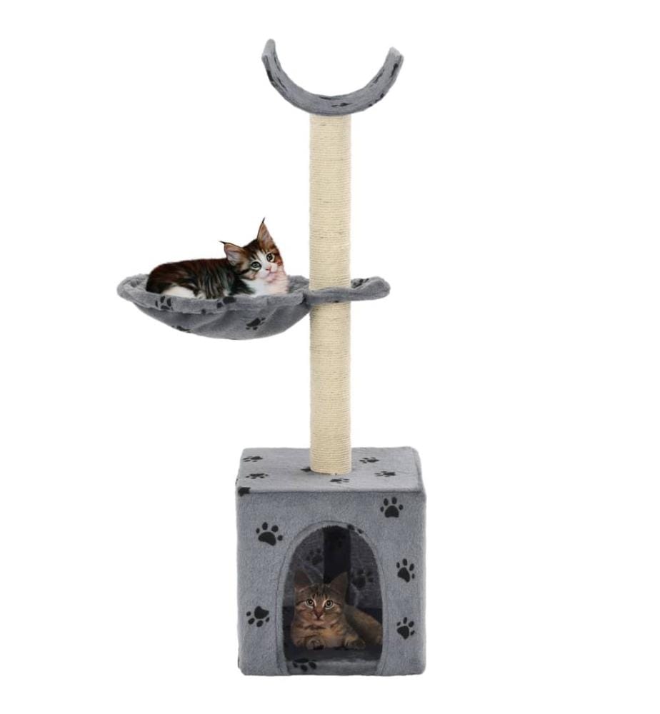 Katzen-Kratzbaum mit Sisal-Säulen 105 cm Pfoten-Aufdruck Grau