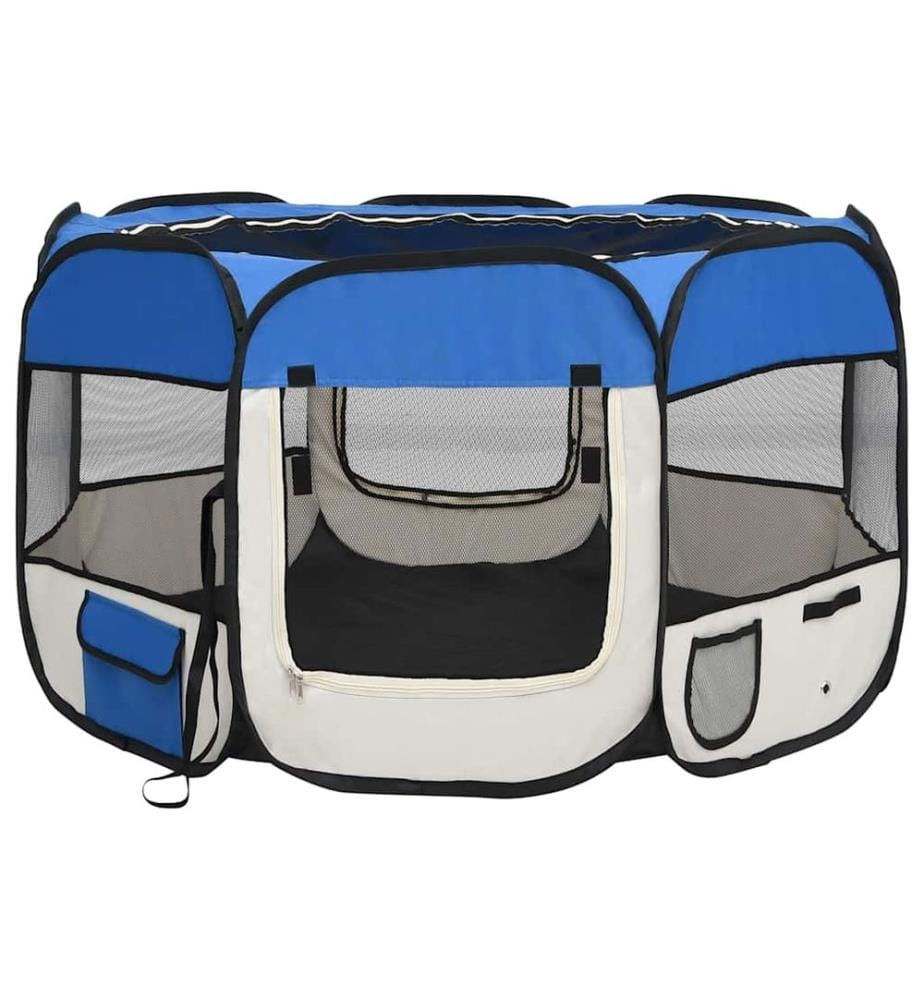 Faltbarer Welpenlaufstall mit Tragetasche Blau 110x110x58 cm