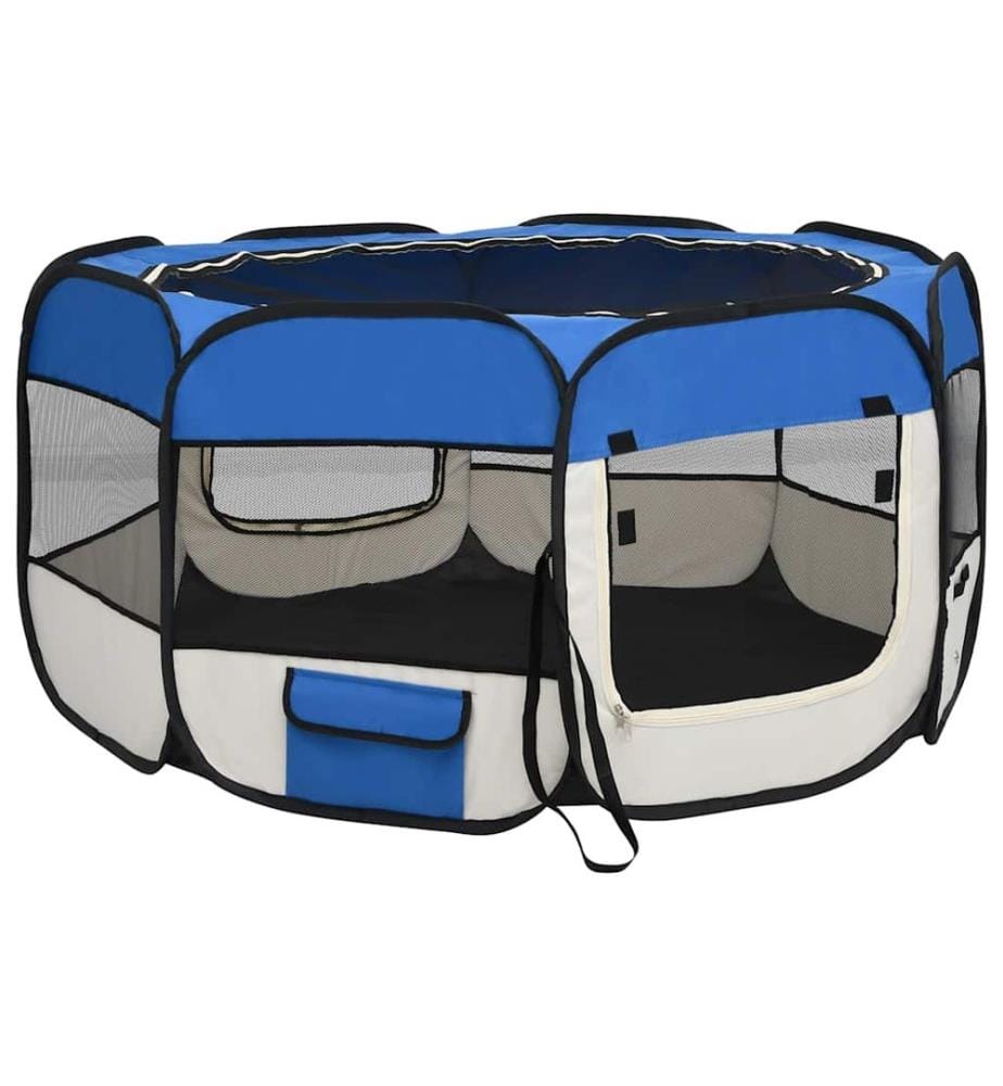Parc pliable pour chien avec sac de transport Bleu 125x125x61cm