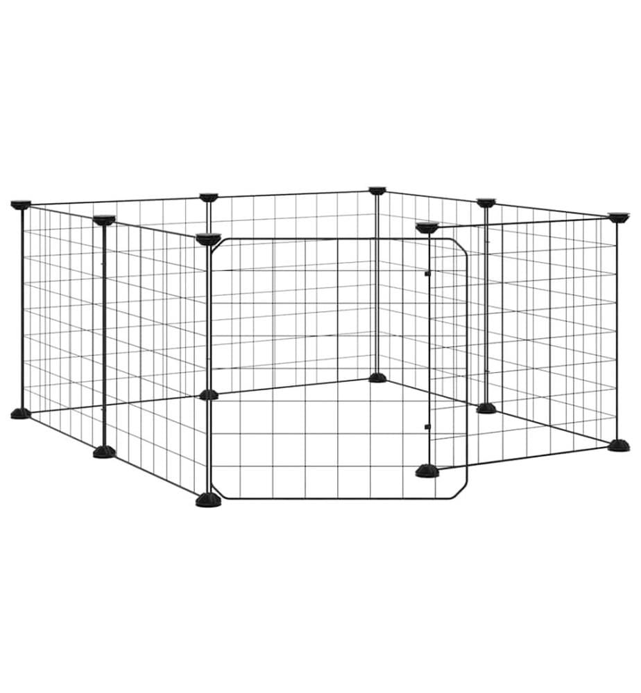 Cage pour animaux de compagnie à 8 panneaux avec porte, noire, 35 x 35 cm, acier