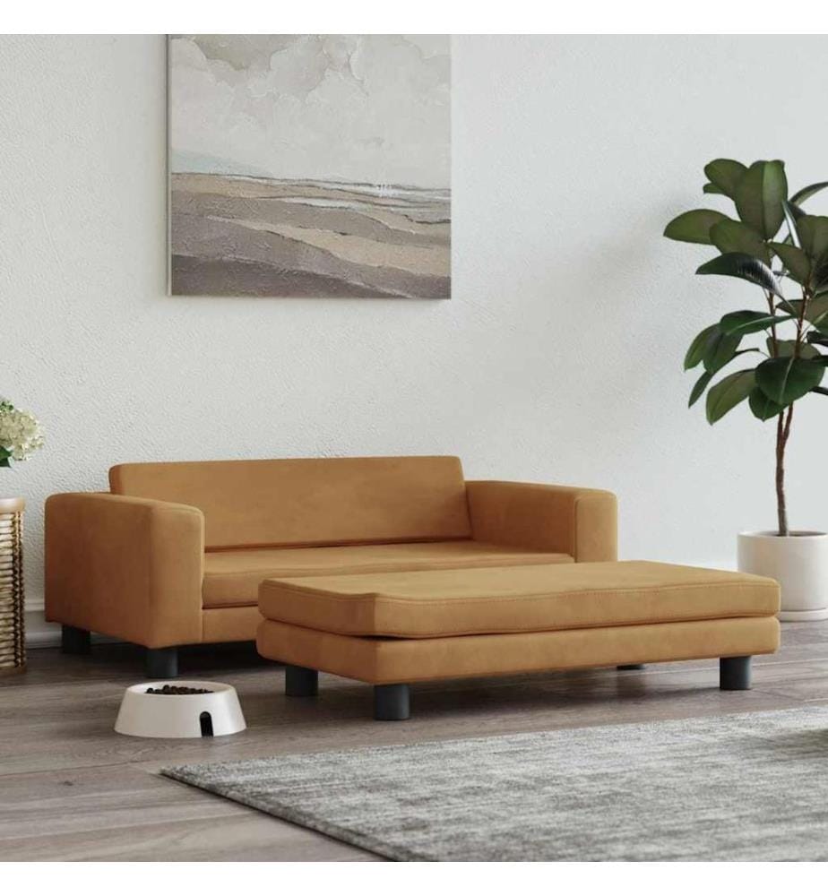 Hundebett mit Verlängerung Braun 100x50x30 cm Samt