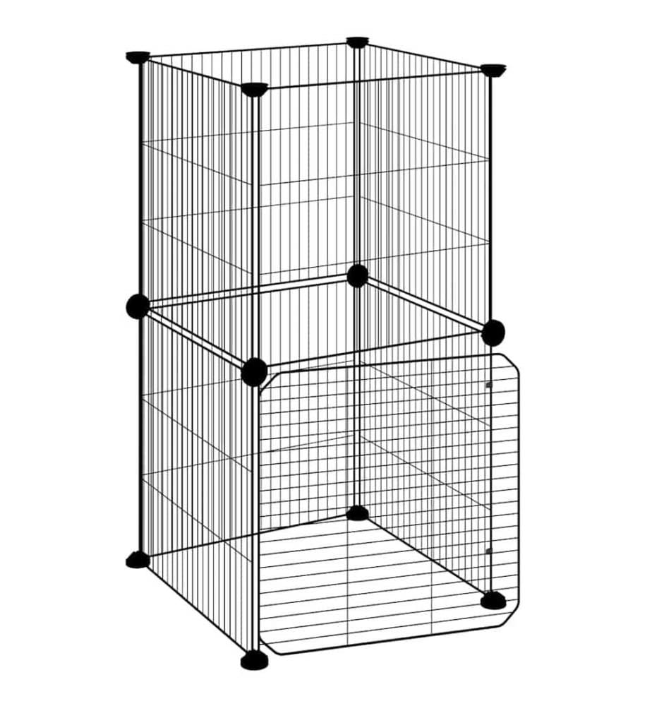 Cage animaux de compagnie à 8 panneaux et porte Noir 35x35 cm