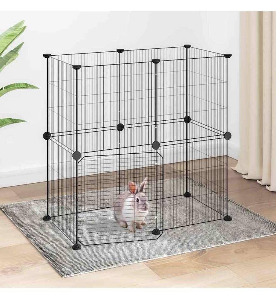 Cage animaux de compagnie à 12 panneaux et porte Noir 35x35 cm