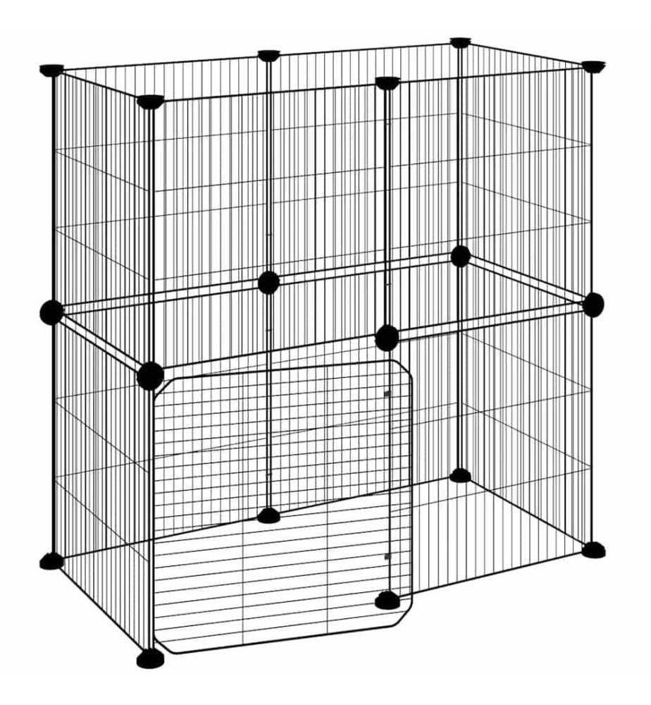 Cage animaux de compagnie à 12 panneaux et porte Noir 35x35 cm