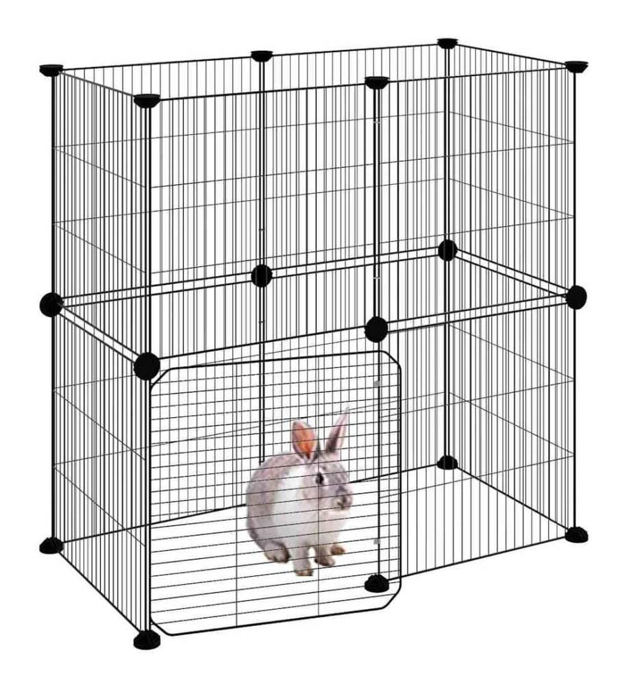 Cage animaux de compagnie à 12 panneaux et porte Noir 35x35 cm