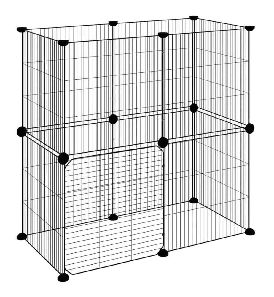 Cage animaux de compagnie à 12 panneaux et porte Noir 35x35 cm