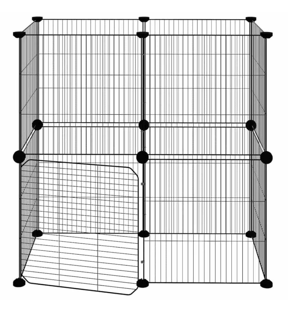 Cage animaux de compagnie à 12 panneaux et porte Noir 35x35 cm