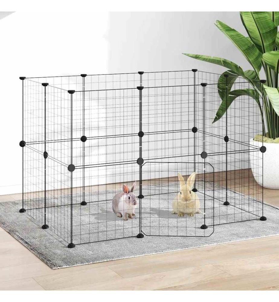 Cage animaux de compagnie à 20 panneaux et porte Noir 35x35 cm