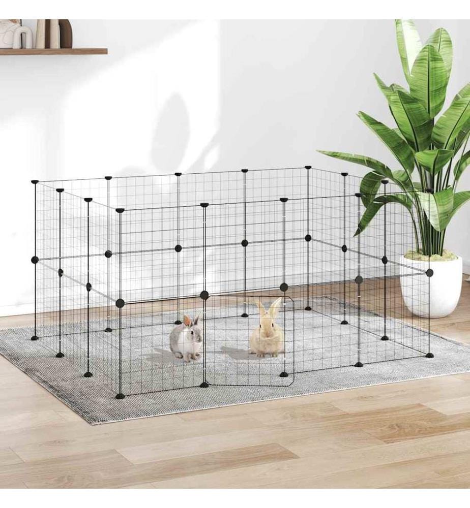 Cage animaux de compagnie à 28 panneaux et porte Noir 35x35 cm