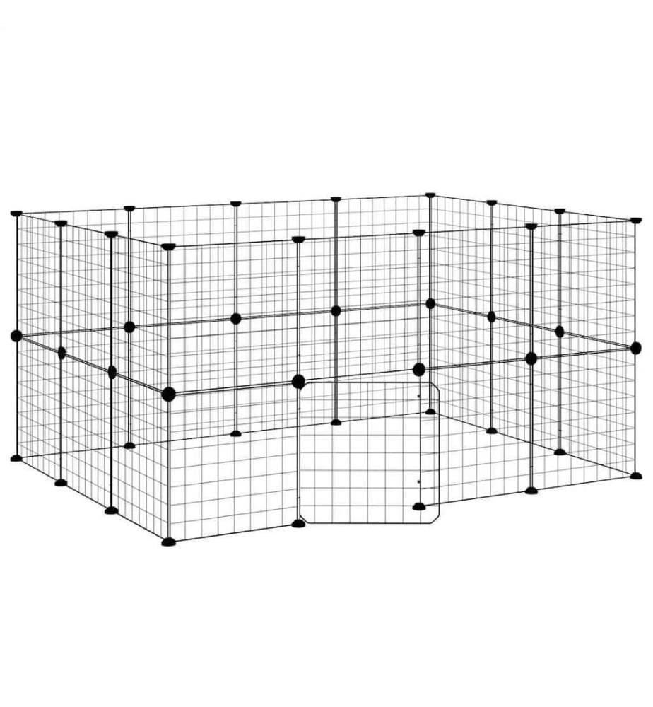 Cage animaux de compagnie à 28 panneaux et porte Noir 35x35 cm
