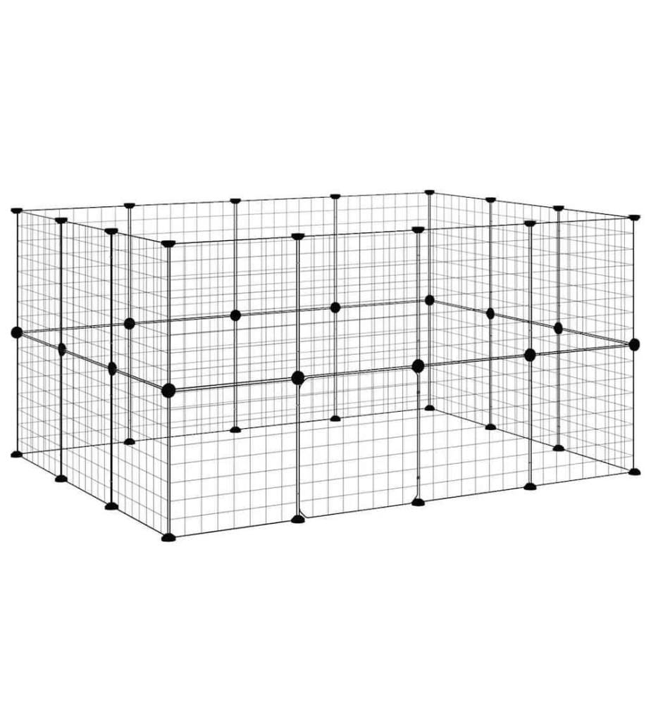 Cage animaux de compagnie à 28 panneaux et porte Noir 35x35 cm
