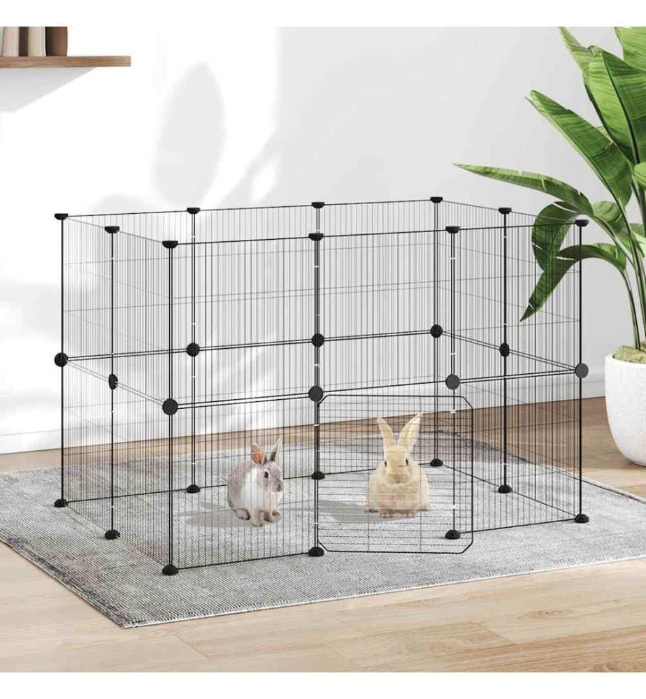 Cage animaux de compagnie à 20 panneaux et porte Noir 35x35 cm