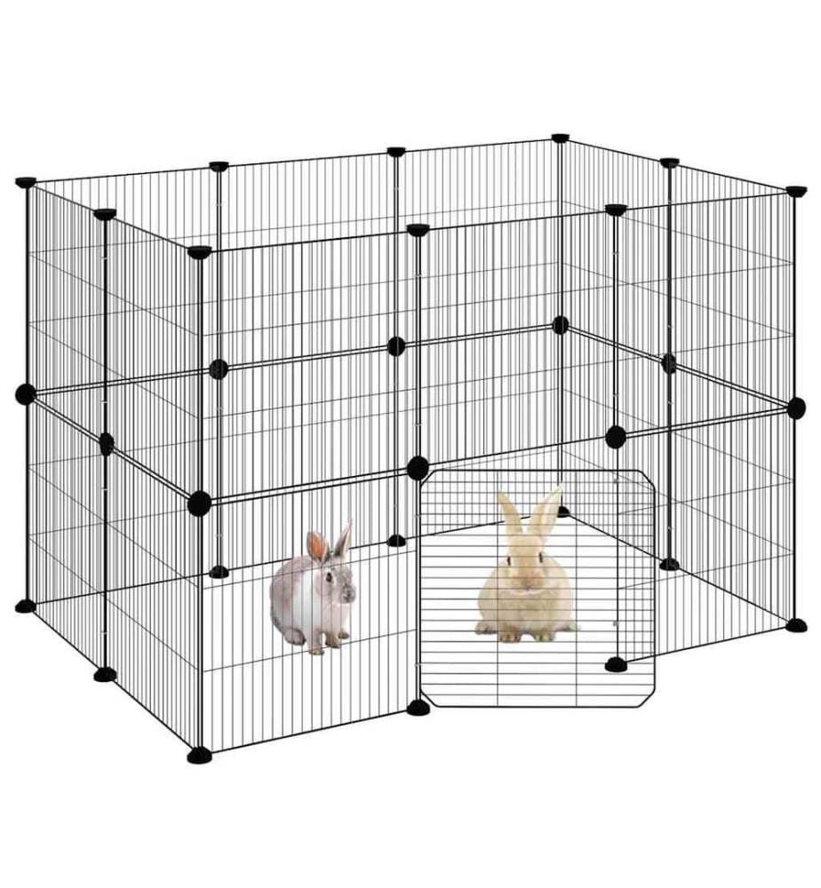 Cage animaux de compagnie à 20 panneaux et porte Noir 35x35 cm