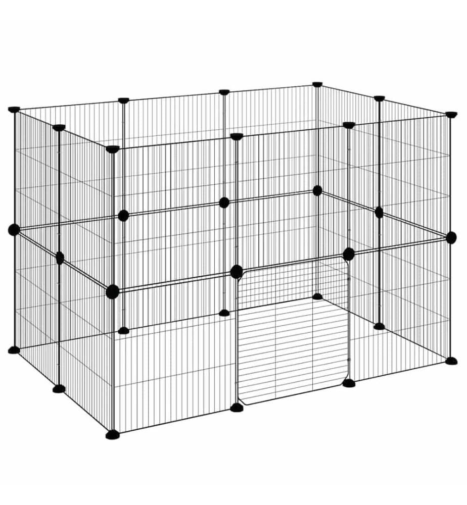 Cage animaux de compagnie à 20 panneaux et porte Noir 35x35 cm