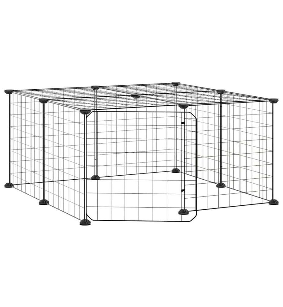 Cage animaux de compagnie à 12 panneaux et porte Noir 35x35 cm