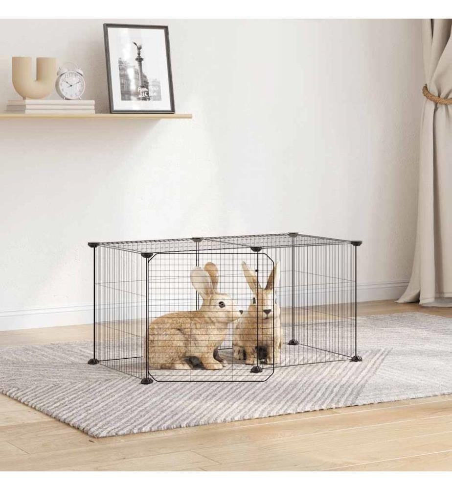 Cage animaux de compagnie à 8 panneaux et porte Noir 35x35 cm
