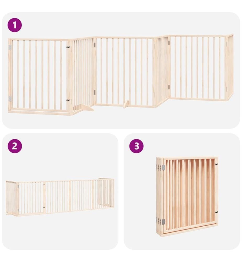 Barrière pour chien avec porte pliable 6 panneaux bois peuplier
