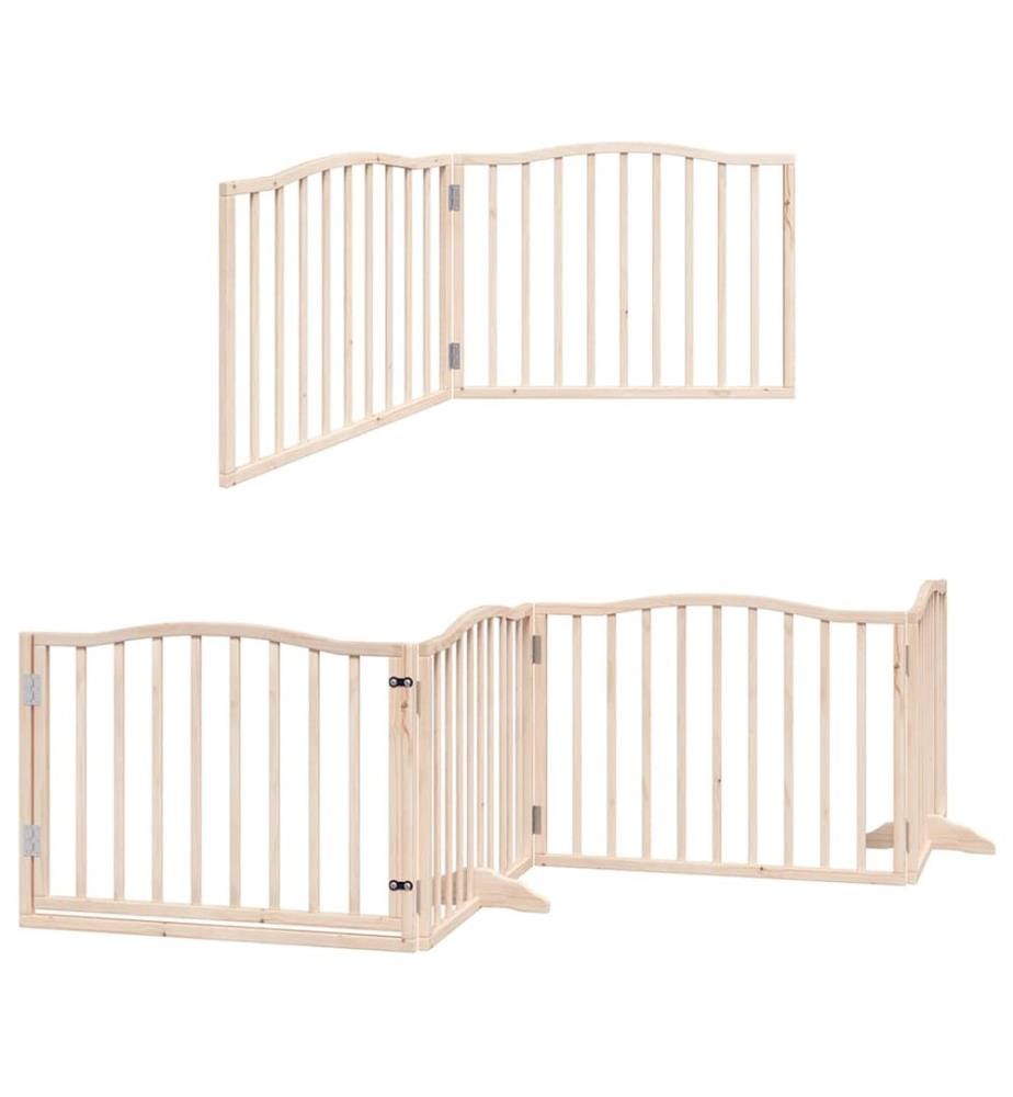 Barrière pour chien avec porte pliable 6 panneaux bois peuplier