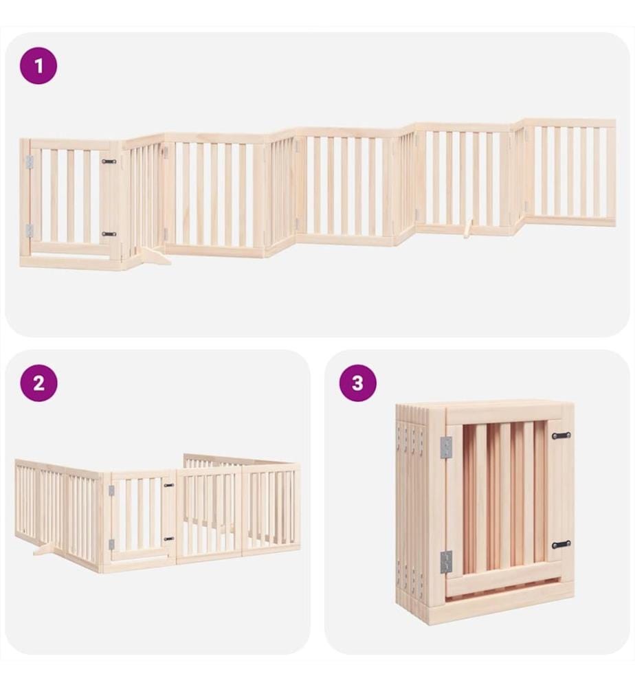 Barrière pour chiens avec porte pliable 9panneaux bois peuplier