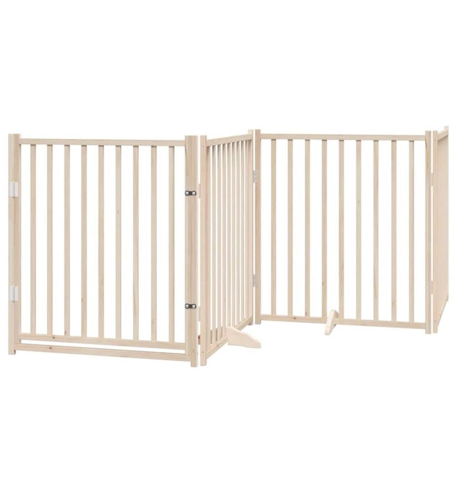 Barrière pour chien avec porte pliable 6 panneaux bois peuplier