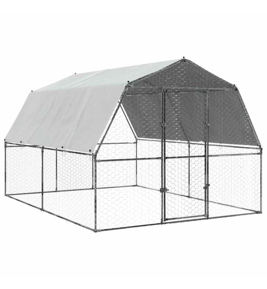 Cage à poules avec toit et porte argenté acier galvanisé