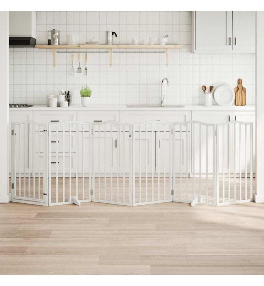 Barrière pour chiens et porte 6 panneaux blanc bois de peuplier