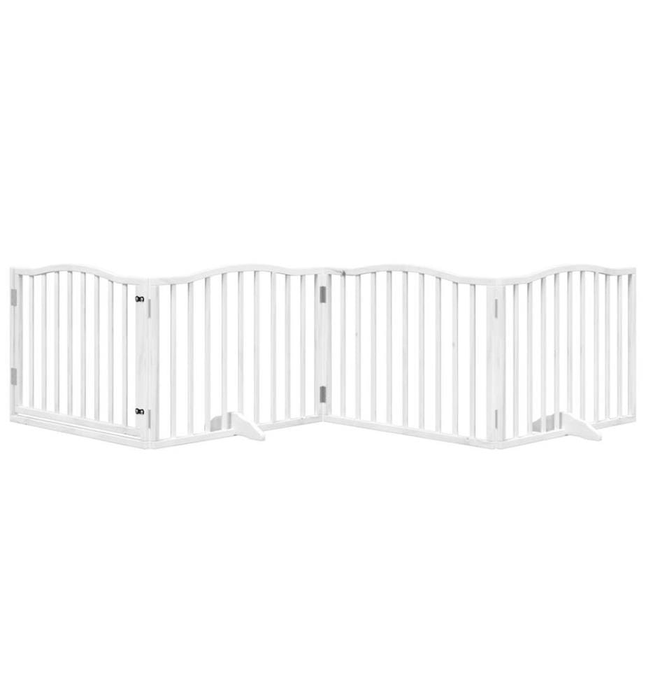 Barrière pour chiens et porte 4 panneaux blanc bois de peuplier