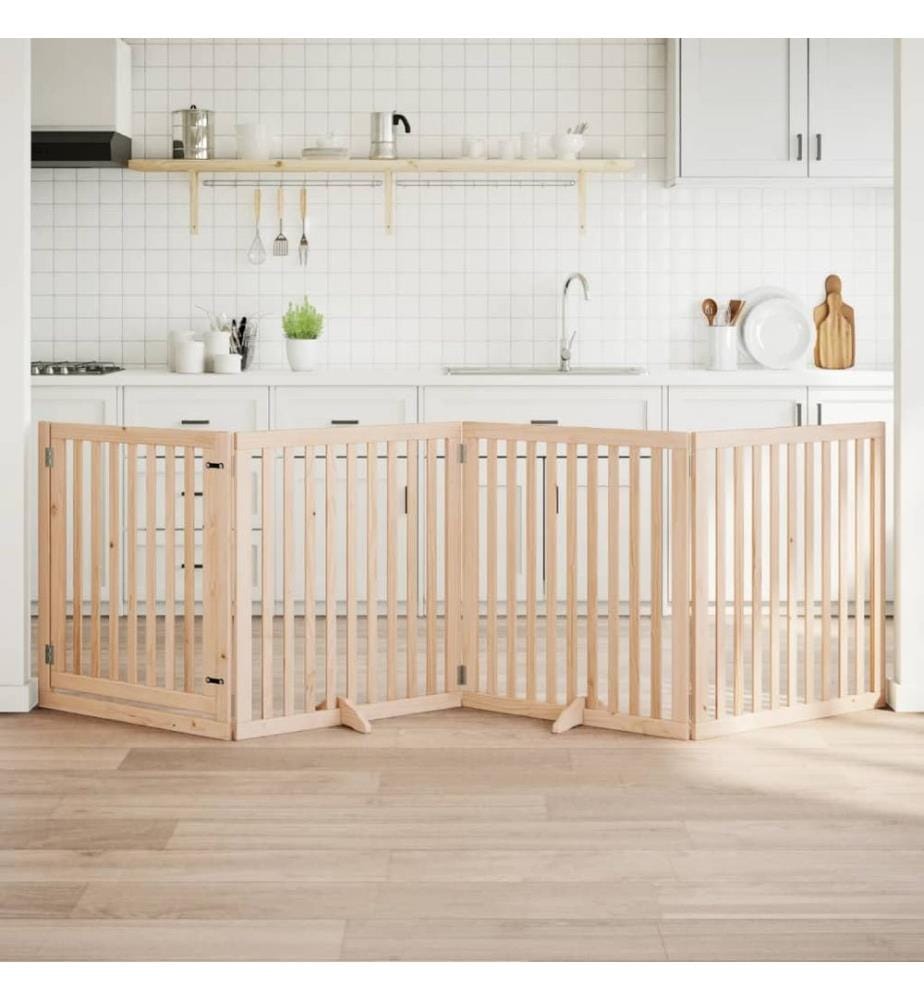 Barrière pour chiens avec porte 4 panneaux bois de peuplier
