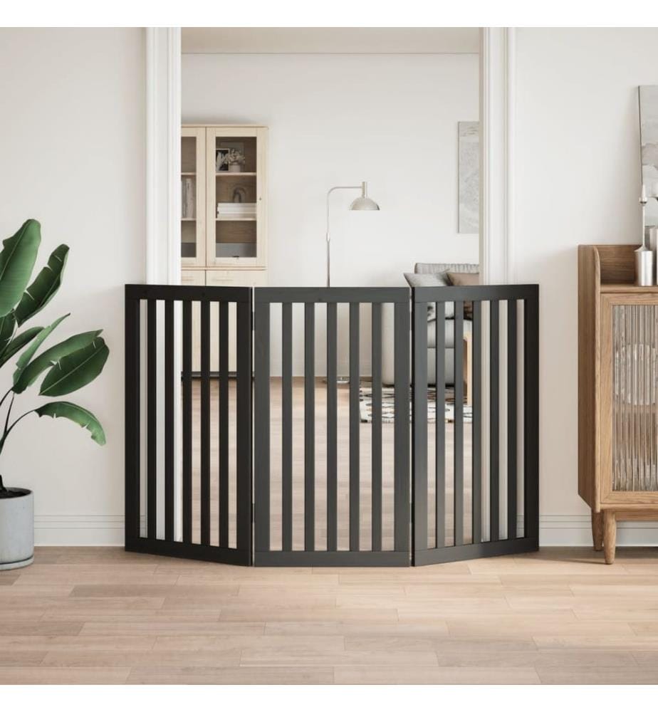 Barrière pour chien pliable 3 panneaux noir bois de peuplier
