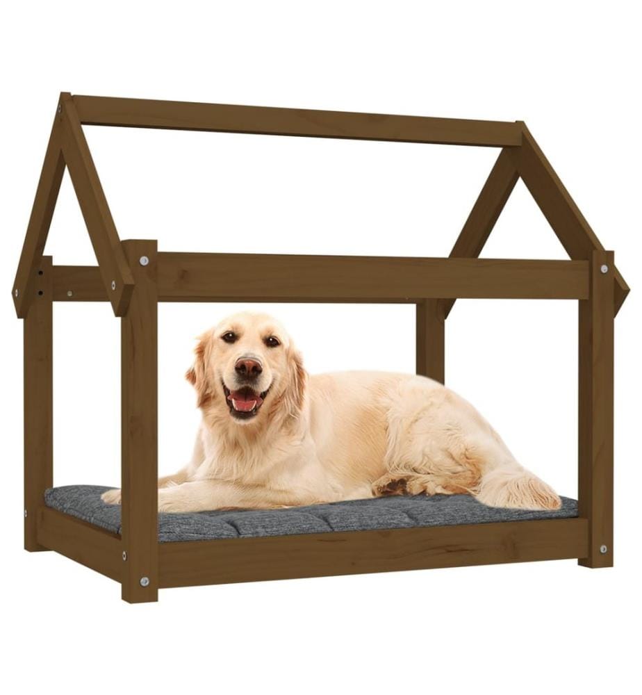 Lit pour chien Marron miel 81x60x70 cm Bois de pin solide