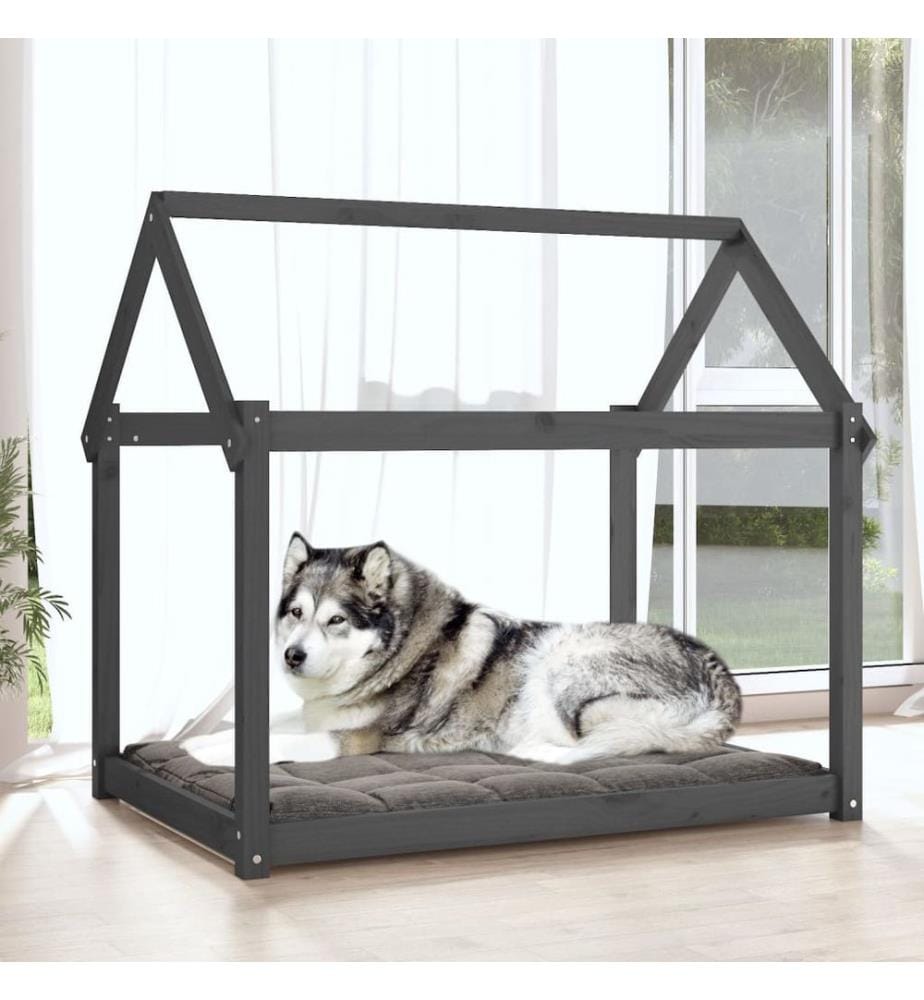 Hundebett Grau 111x80x100 cm Massivholz Kiefer