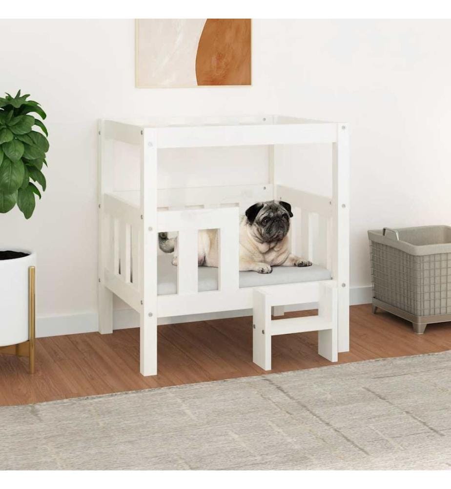 Hundebett Weiss 65,5x50,5x70 cm Massivholz Kiefer