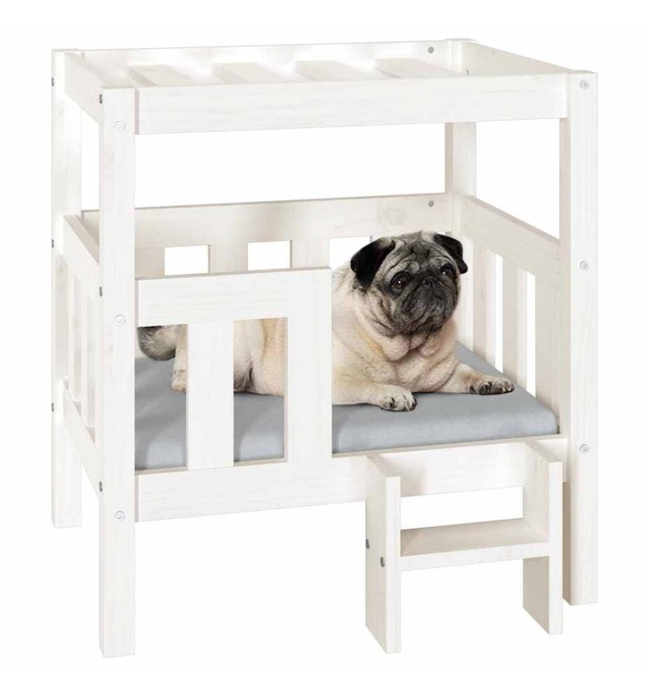 Hundebett Weiss 65,5x50,5x70 cm Massivholz Kiefer