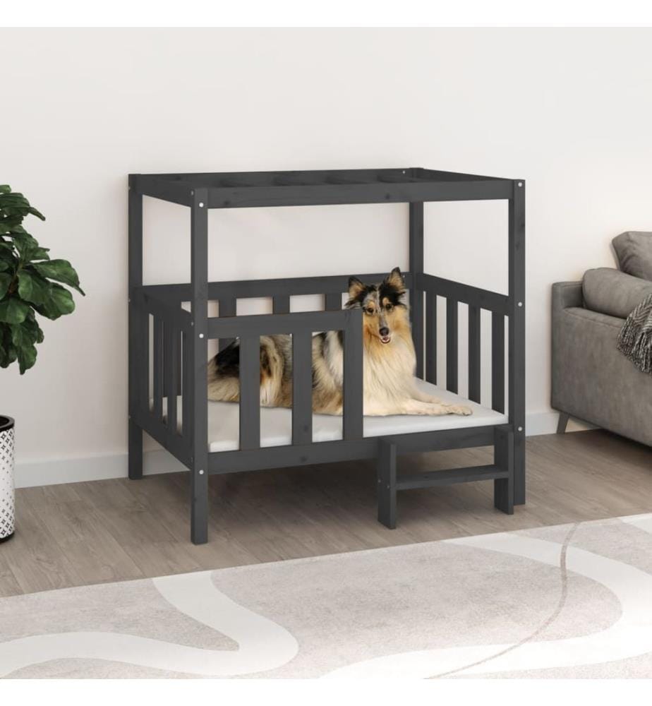 Hundebett Grau 105,5x83,5x100 cm Massivholz Kiefer