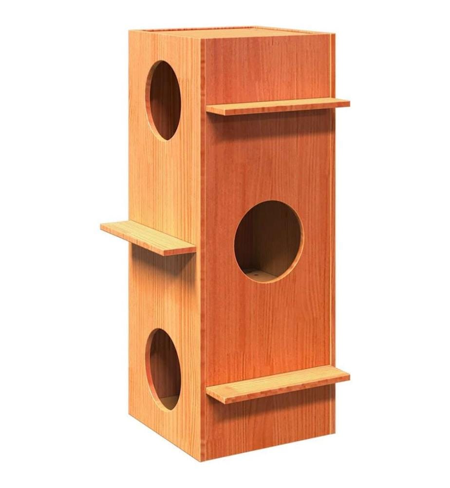 Maison pour chat cire marron 43x43x90 cm bois de pin massif