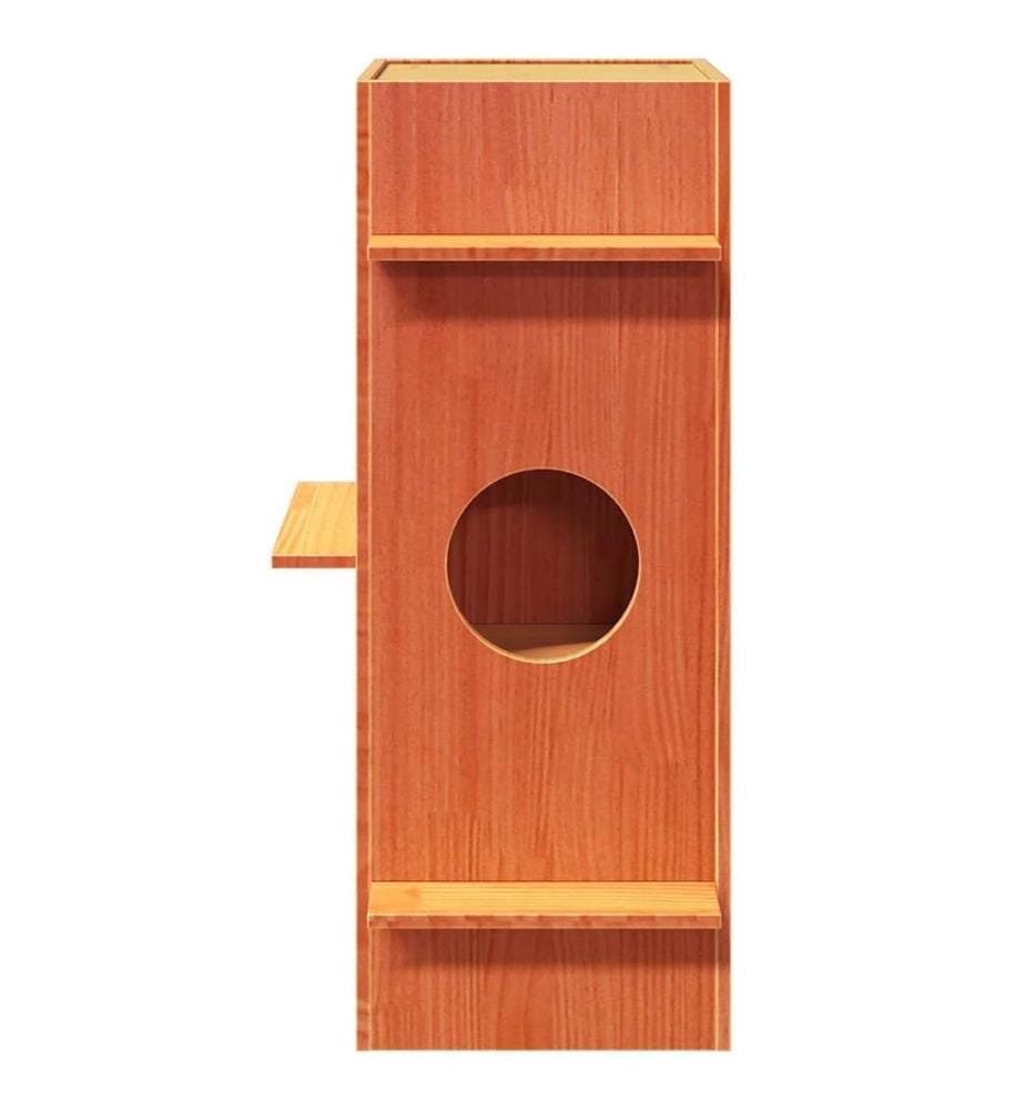 Maison pour chat cire marron 43x43x90 cm bois de pin massif
