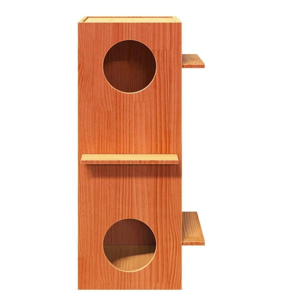 Maison pour chat cire marron 43x43x90 cm bois de pin massif
