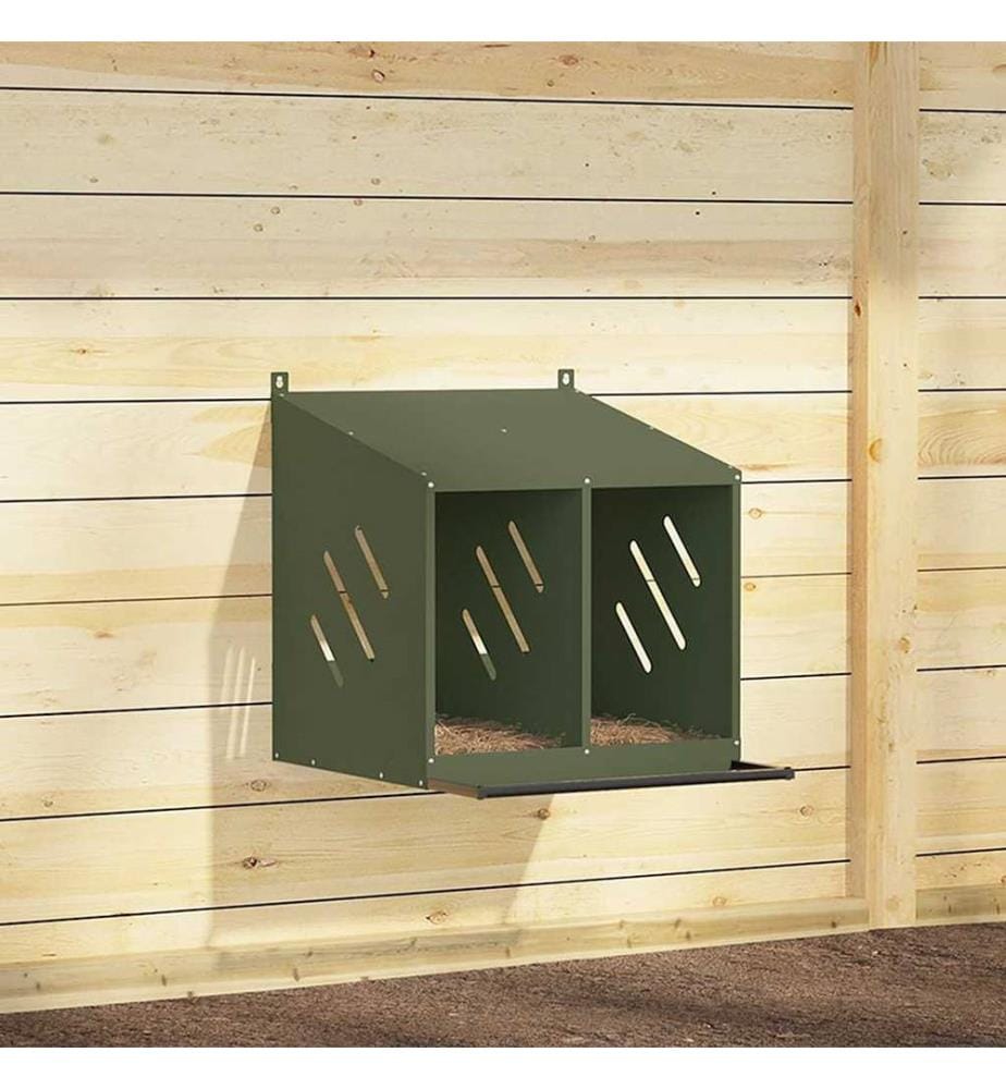 Nichoir à poules avec 2 compartiments vert olive métal