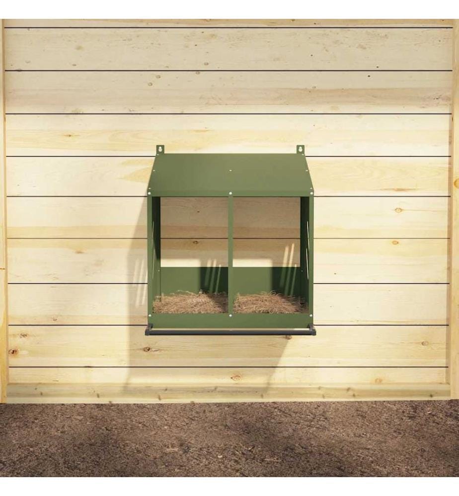 Nichoir à poules avec 2 compartiments vert olive métal
