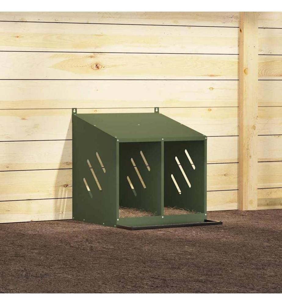 Nichoir à poules avec 2 compartiments vert olive métal