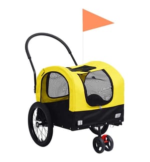 2-in-1 Fahrradanhänger für Hunde und Buggy Gelb und Schwarz