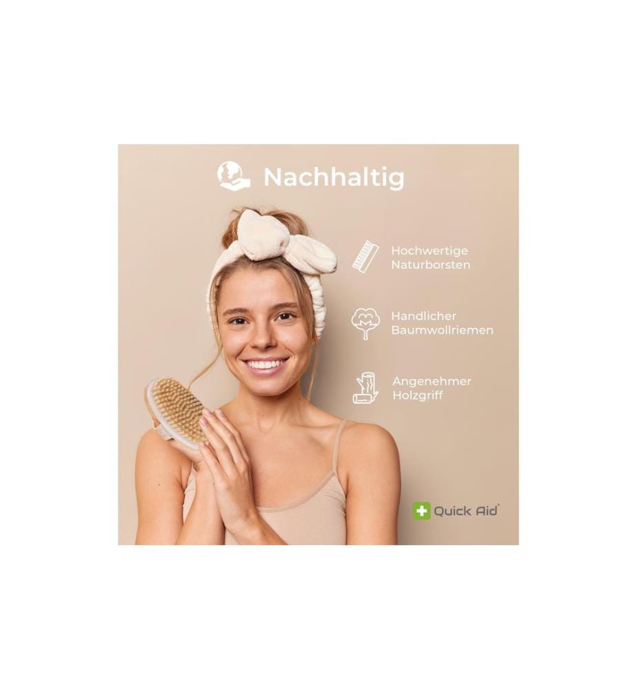 QUICK AID - Brosse de massage corporel en poils naturels avec pochette 1 pièce