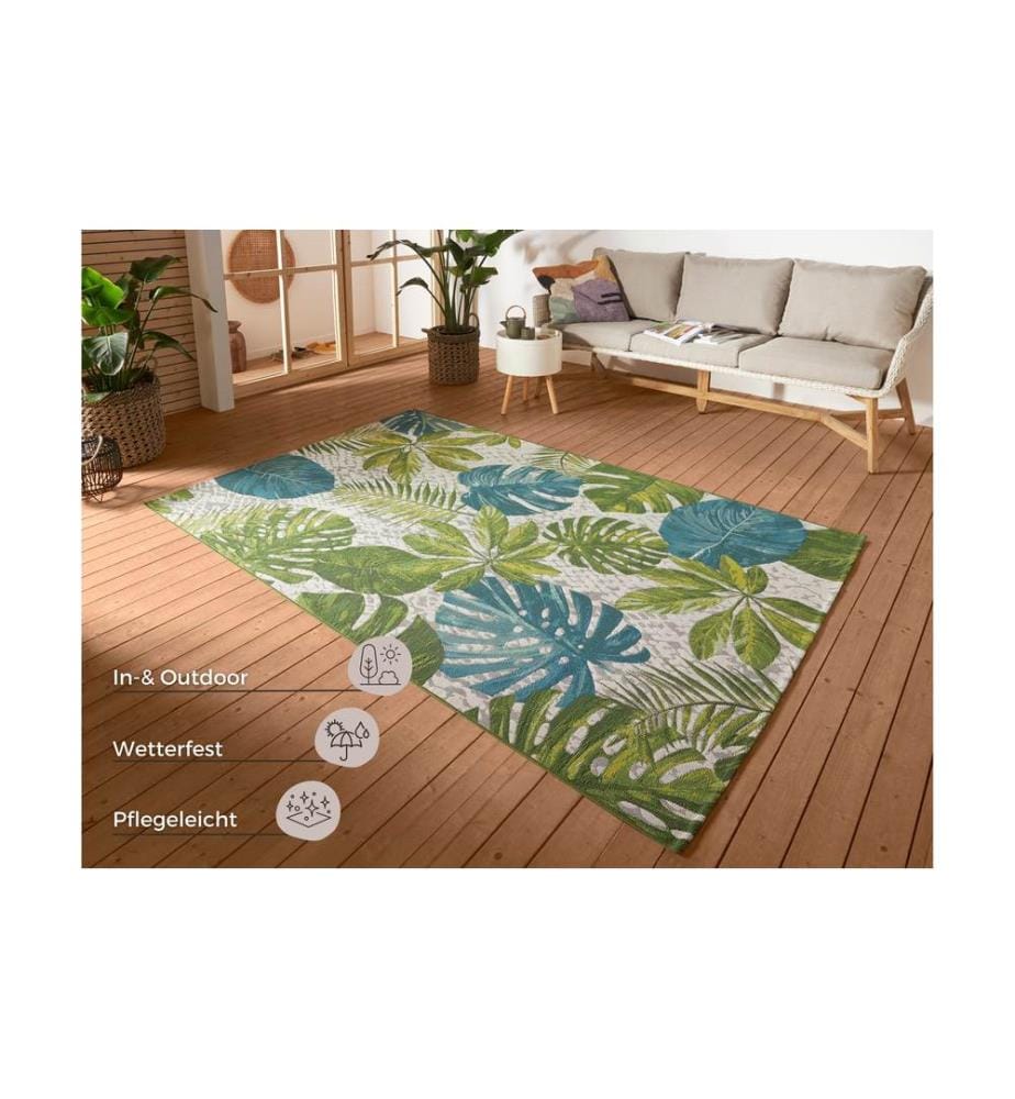 Hanse Home - Tapis Tropical Leaves 160 cm x 235 cm, Vert/Turquoise