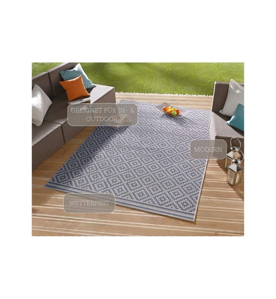 Hanse Home - Raute In- & Outdoor Teppich 80 x 150 cm, Blau/Crème
